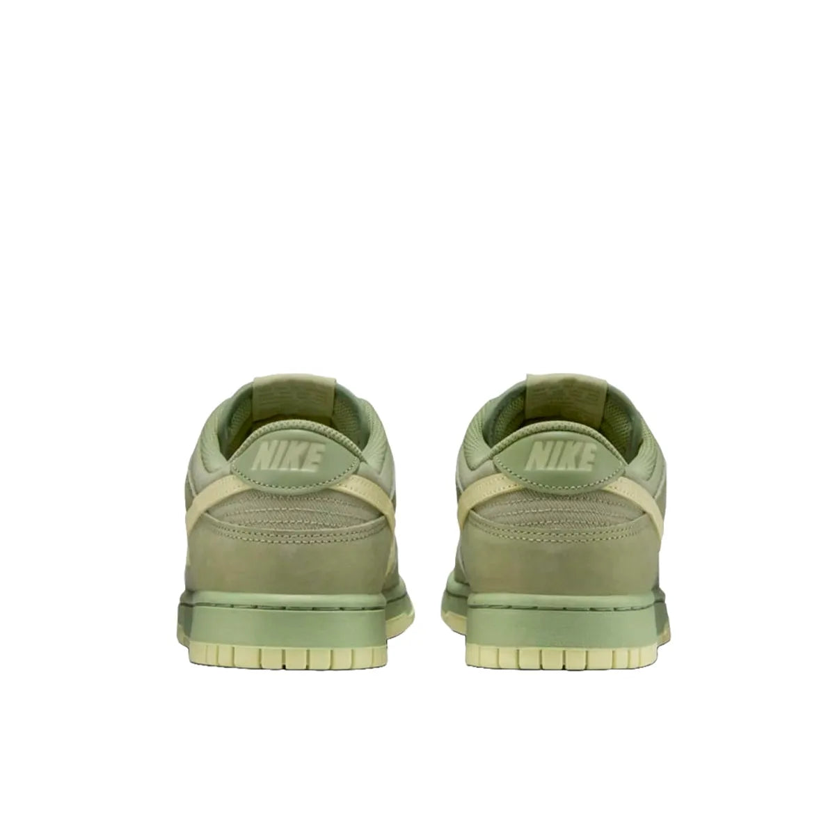 Nike Dunk Low Retro Premium sneakers, back view, model FB8895-300 in oil green color.