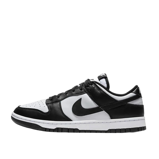 Nike Dunk Low Retro sneakers, side view, model DD1391-100 in white with black panda details.