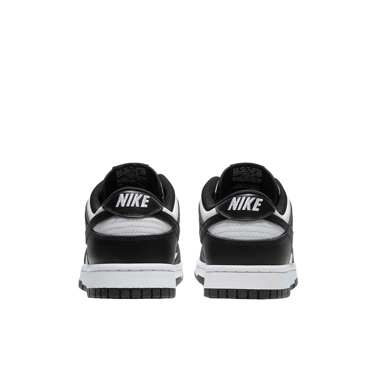 Nike Dunk Low Retro sneakers, back view, model DD1391-100 in white with black panda details.