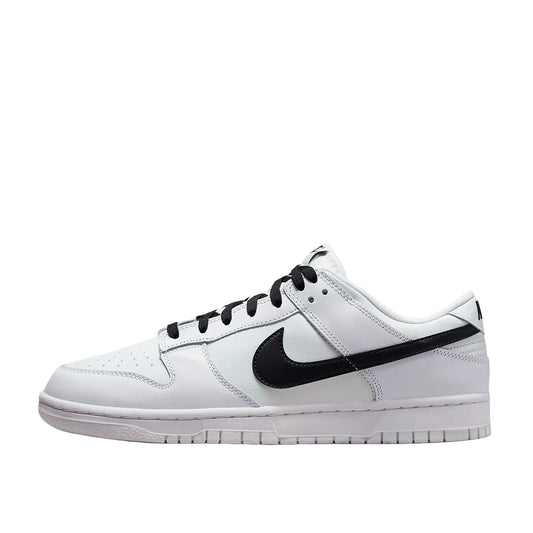 Nike Dunk Low Reverse Panda sneakers, side view, model DJ6188-101 in white and black.