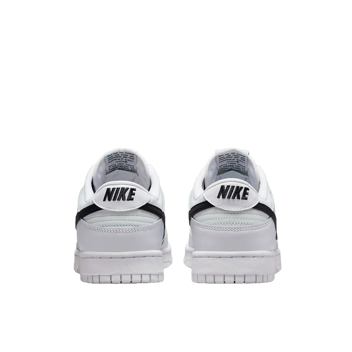 Nike Dunk Low Reverse Panda sneakers, back view, model DJ6188-101 in white and black.