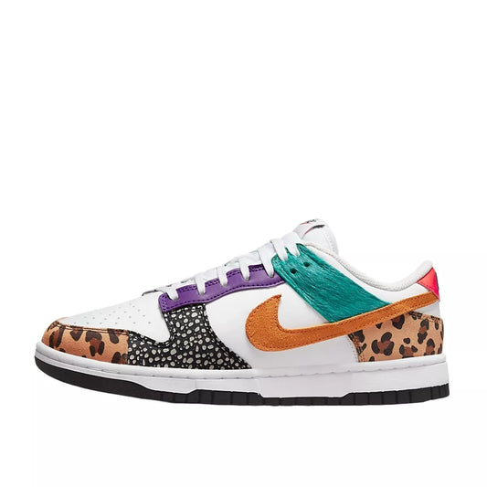 Nike Dunk Low Safari Mix sneakers, side view, model DN3866-100 for women in safari multicolor.