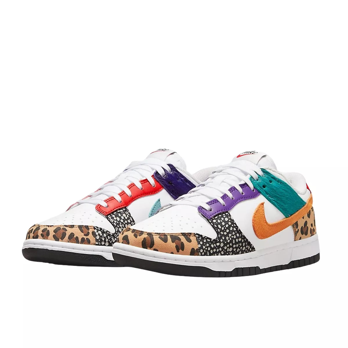 Nike Dunk Low Safari Mix sneakers, front view, model DN3866-100 for women in safari multicolor.