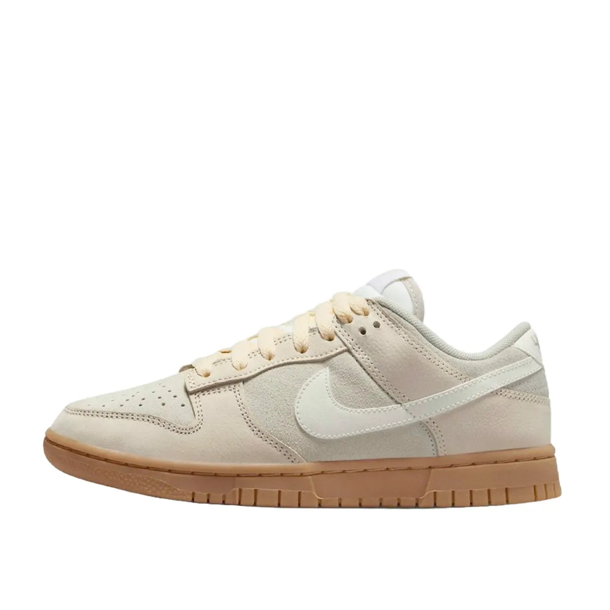 Nike Dunk Low SE Hangul Day Women's sneakers, side view, model FQ8147-104 in beige with gum sole and white details.