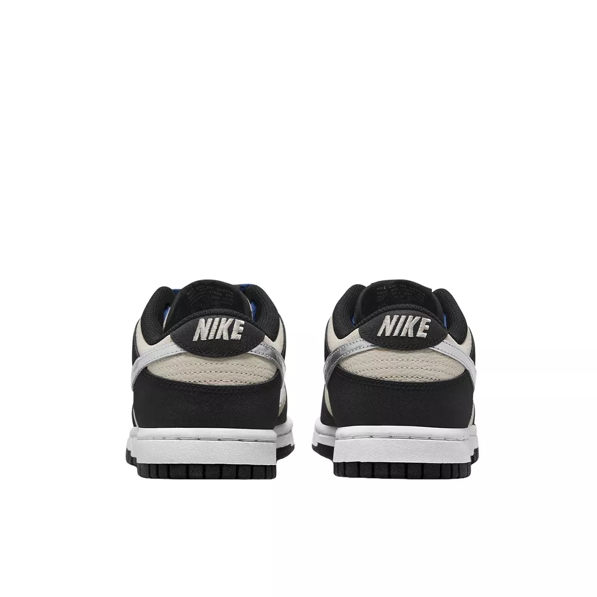 Nike Dunk Low Starry Laces sneakers, back view, model DZ4712-001, women's, black and grey with starry laces.