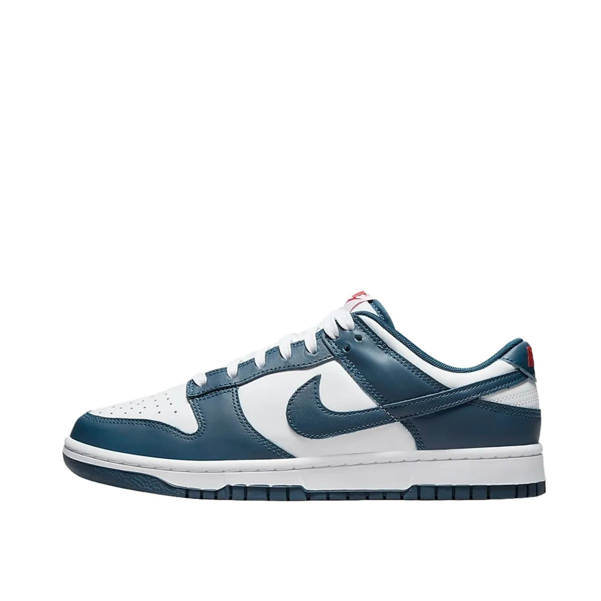 Nike Dunk Low Valerian Blue sneakers, side view, model DD1391-400, featuring a blue upper with white accents.