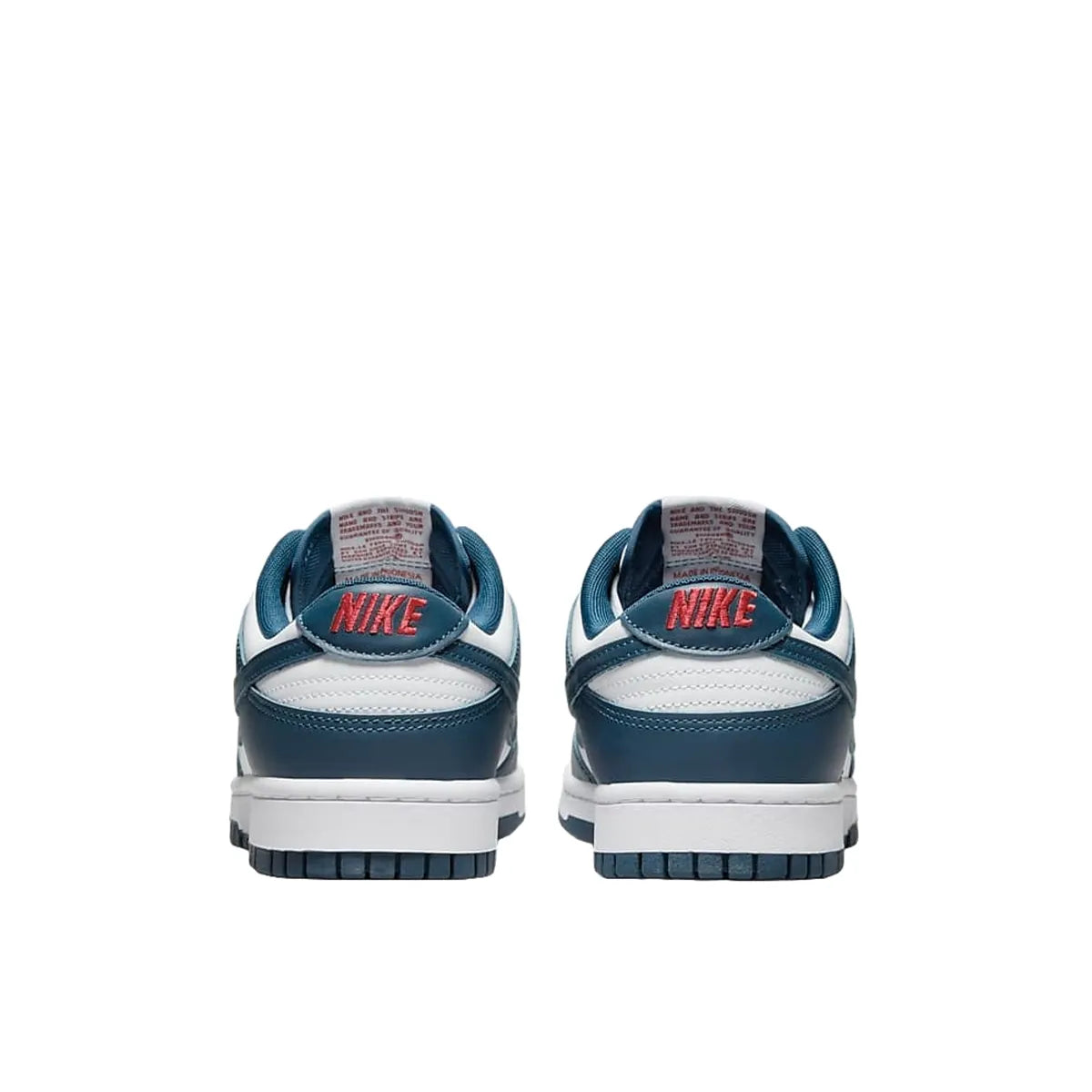 Nike Dunk Low Valerian Blue sneakers, back view, model DD1391-400, featuring a blue upper with white accents.