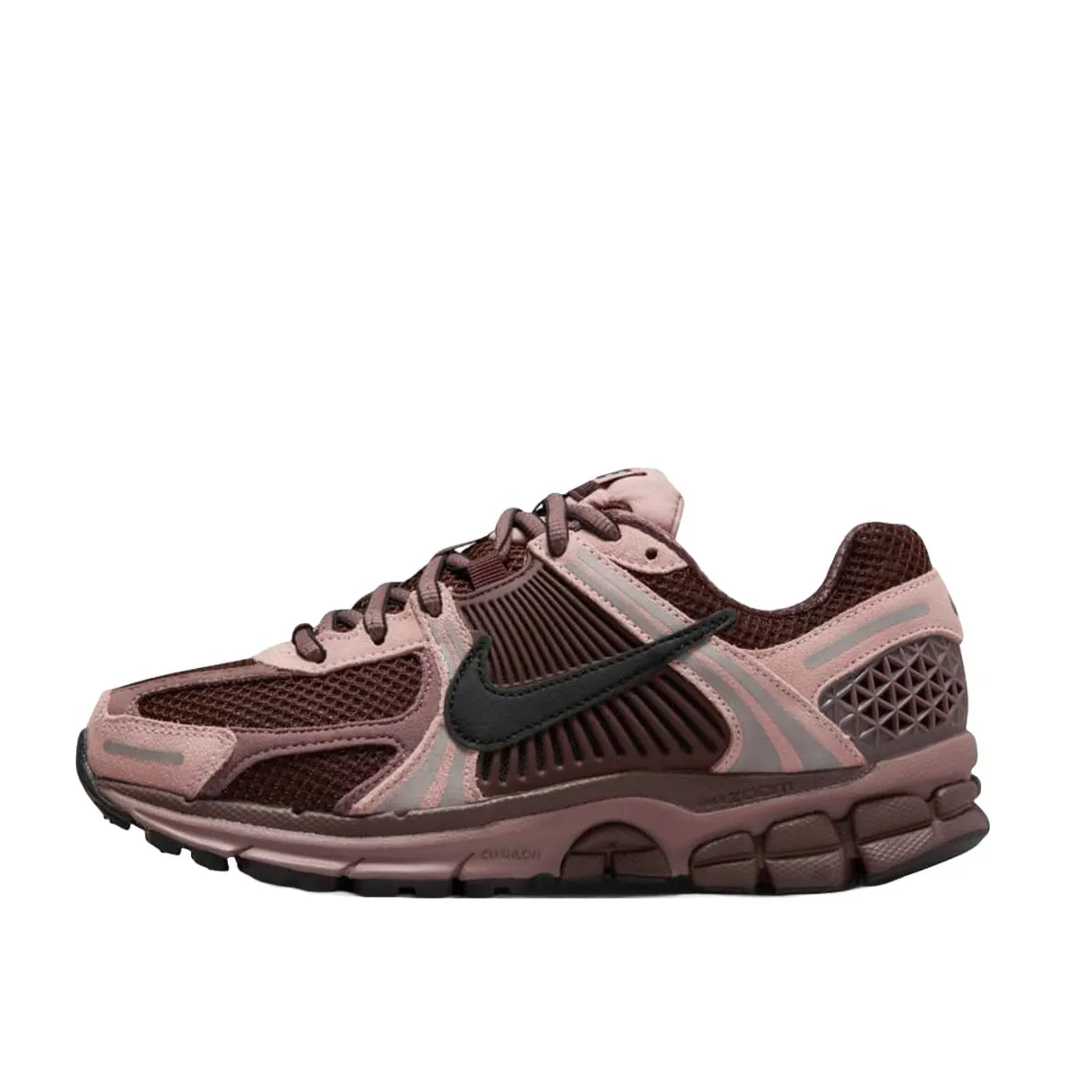 Nike Zoom Vomero 5 sneakers in Plum Eclipse, side view, model FV1166-200 for women in plum and brown.