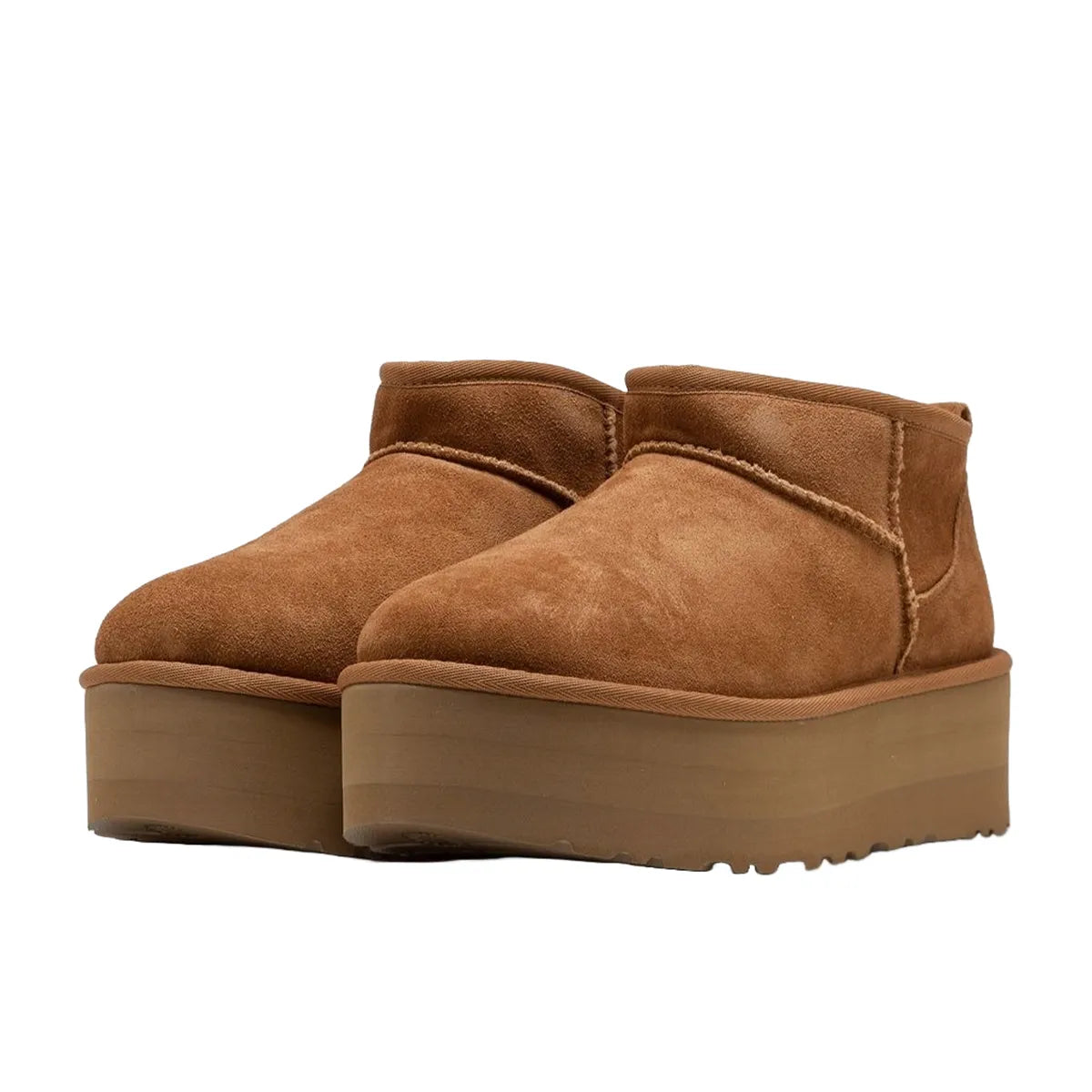 UGG Classic Ultra Mini Platform Boot Women's, front view, model 1135092-CHE, in chestnut with platform sole.