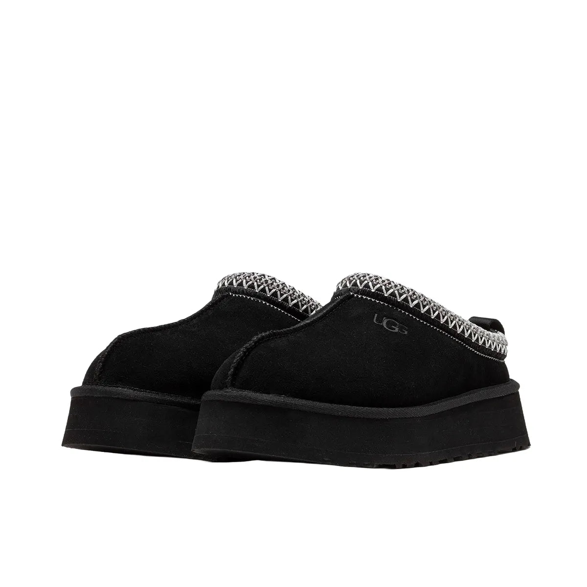 UGG Tazz Women's Slipper, front view, model 1122553-BLK, featuring a black upper with a platform sole.