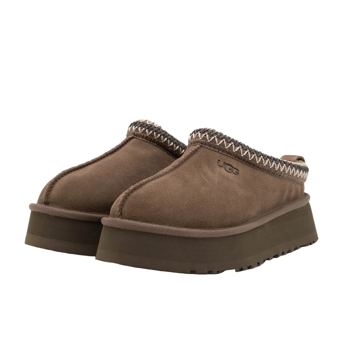 UGG Tazz Slipper Hickory Women's slippers, front view, model 1122553-HCK, in hickory brown with cozy interior.