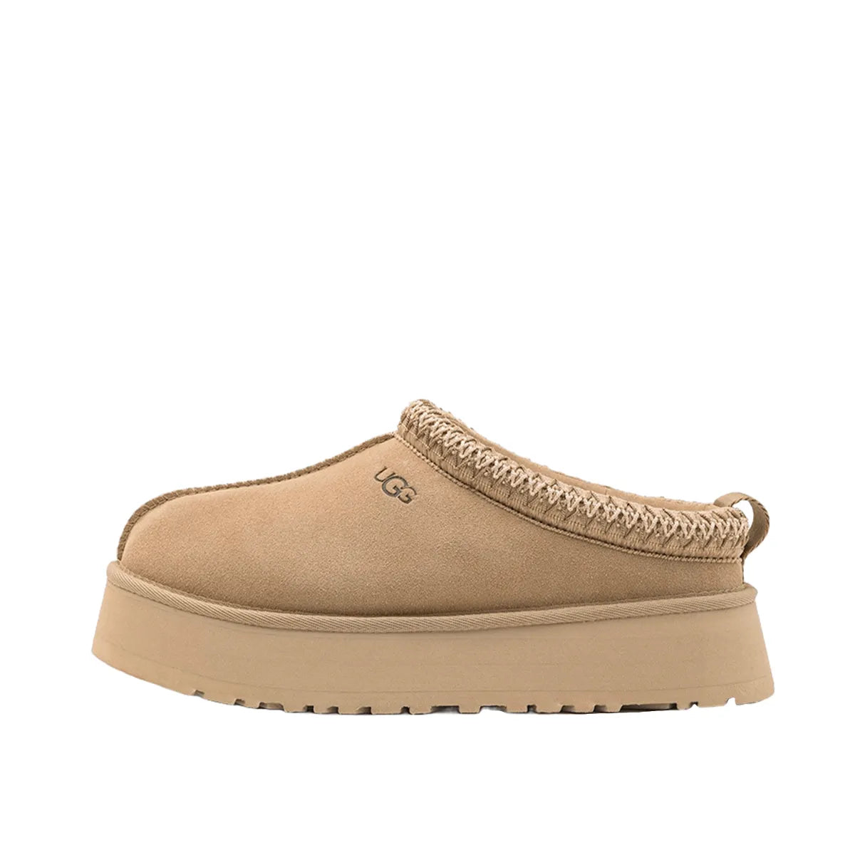 UGG Tazz Slipper Women's, side view, 1122553-MDSD in mustard seed color with cozy lining.